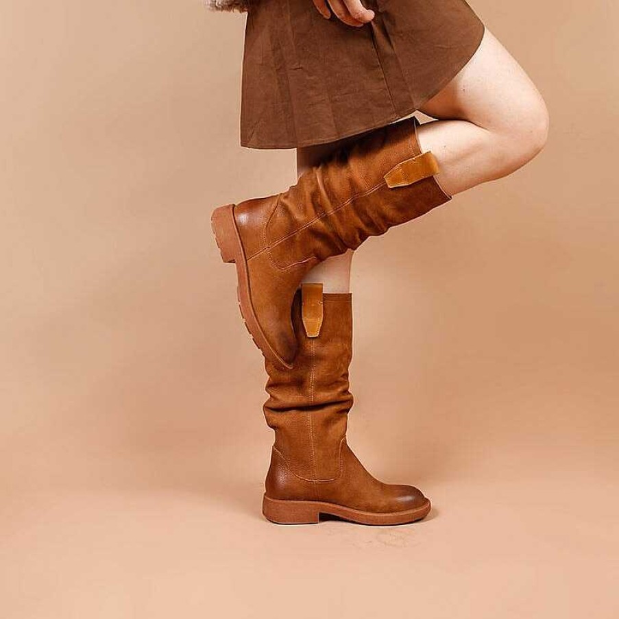 Dwarves Designer Full Grain Leather Knee High Boots Fold Design Riding Boots In / /