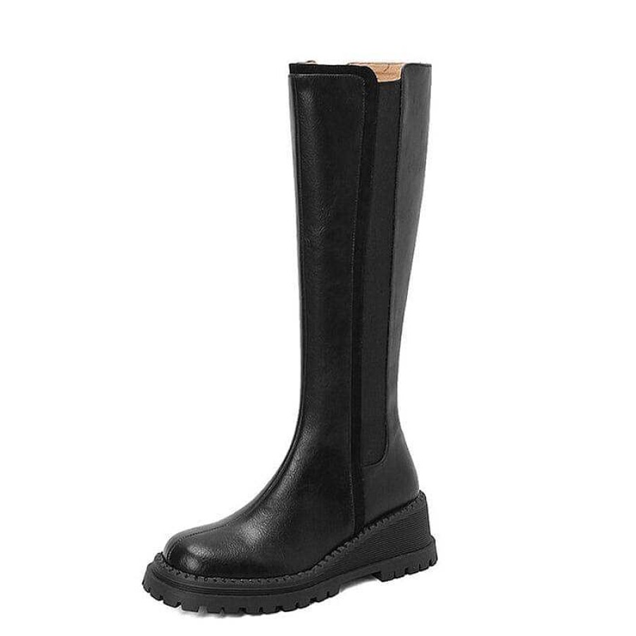 Dwarves Chunky Knee High Boots Riding Boots For Women In Black/Brown Leather