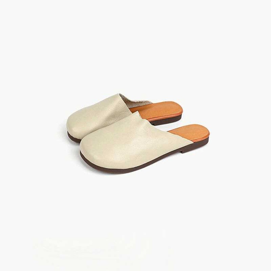 Dwarves Soft Leather Mules Women Summer Slippers Handmade /