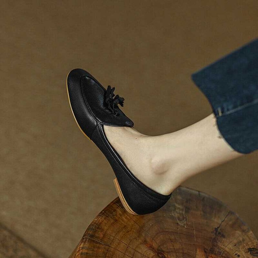 Dwarves Suede Leather Tassels Loafers For Women Round Toe In /