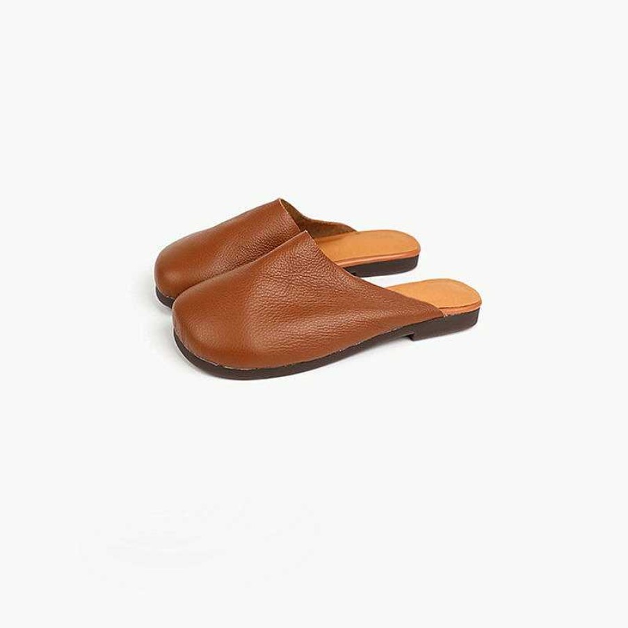 Dwarves Soft Leather Mules Women Summer Slippers Handmade /