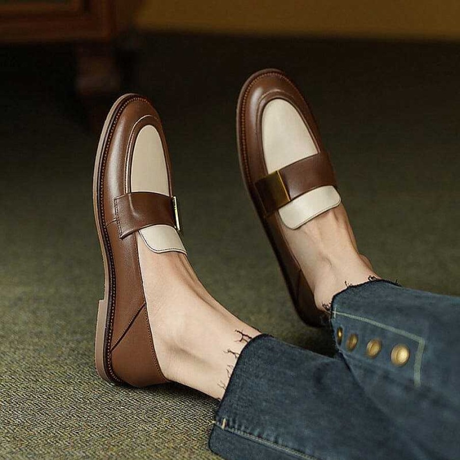 Dwarves Soft Leather Loafers For Women With Metal