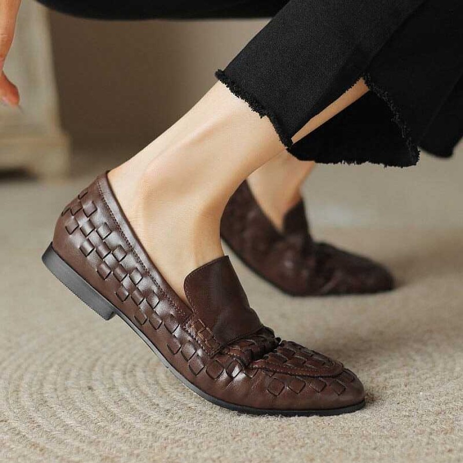 Dwarves Handmade Woven Leather Loafers For Women In /