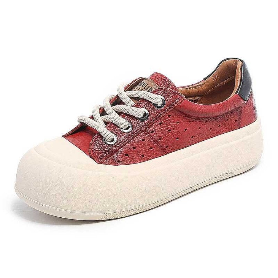 Dwarves Leather Platform Sneakers For Women Low-Top Travel Perforated In / /