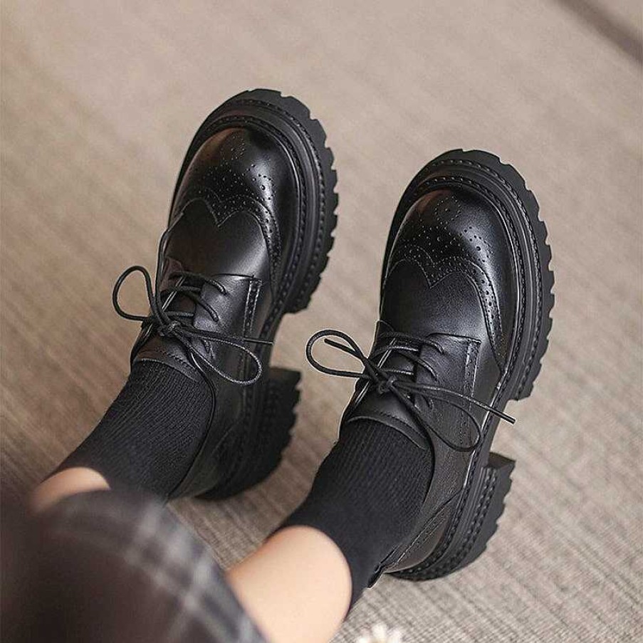 Dwarves 60Mm Platform Leather Brogue Oxfords Chunky Wingtip Lace Up Shoes For Women In /