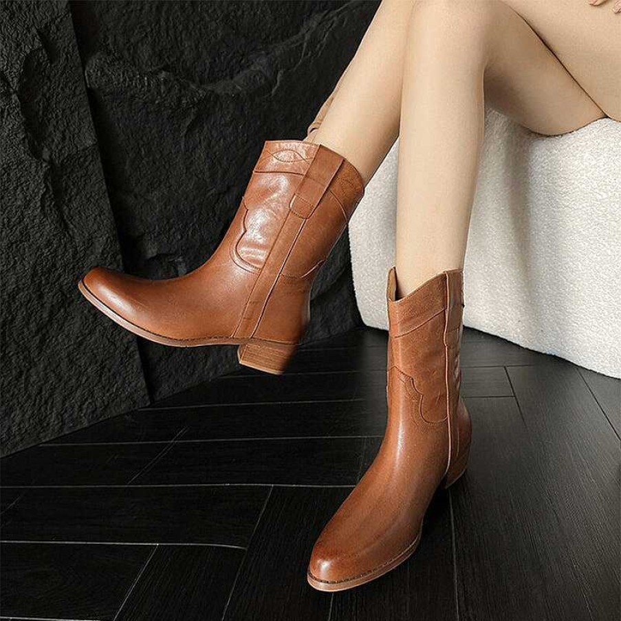 Dwarves Classic Elegant Ankle Boots With 100% Leather Lining Mid Heel Western Boots In /