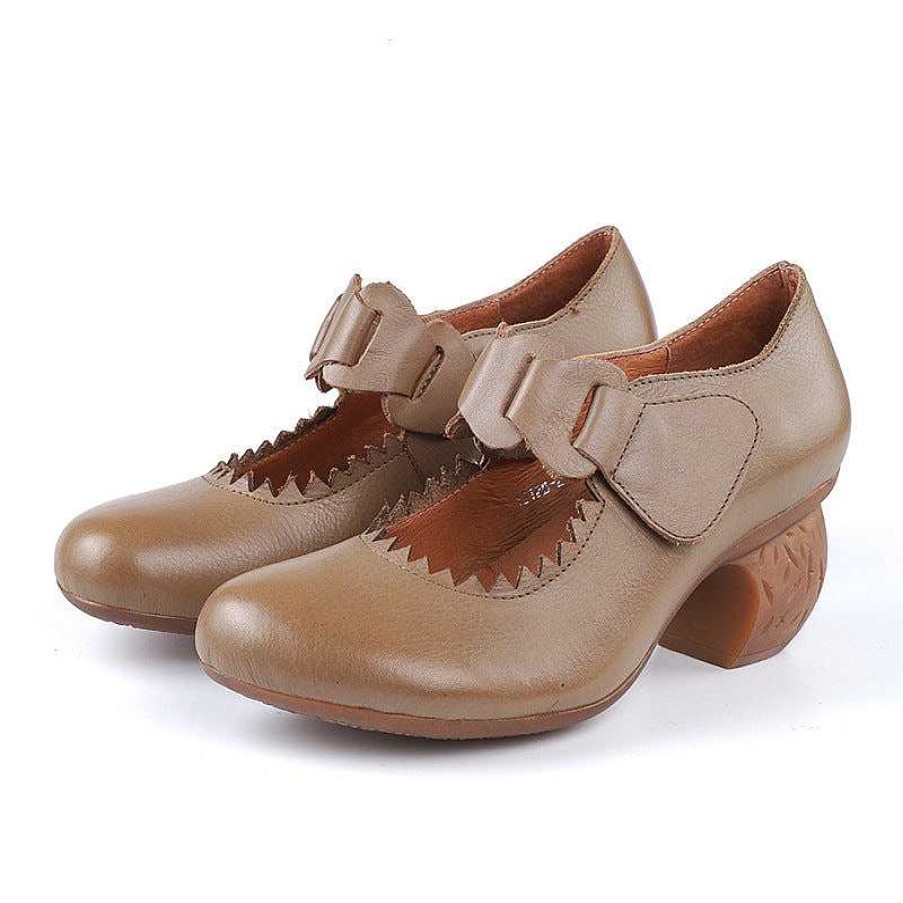 Dwarves Handmade Soft Leather Brown Mary Jane Pumps For Women Retro Original Design