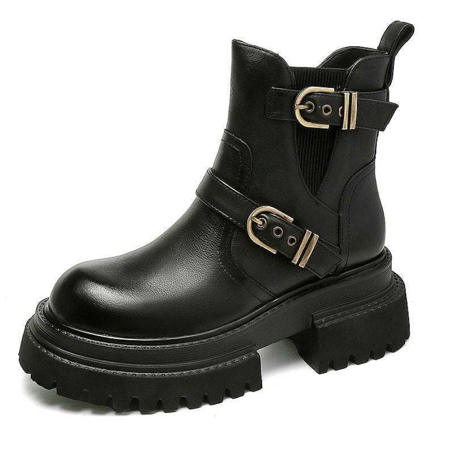 Dwarves 50Mm Platform Boots Classic Women'S Leather Chelsea Boots Double Buckle In