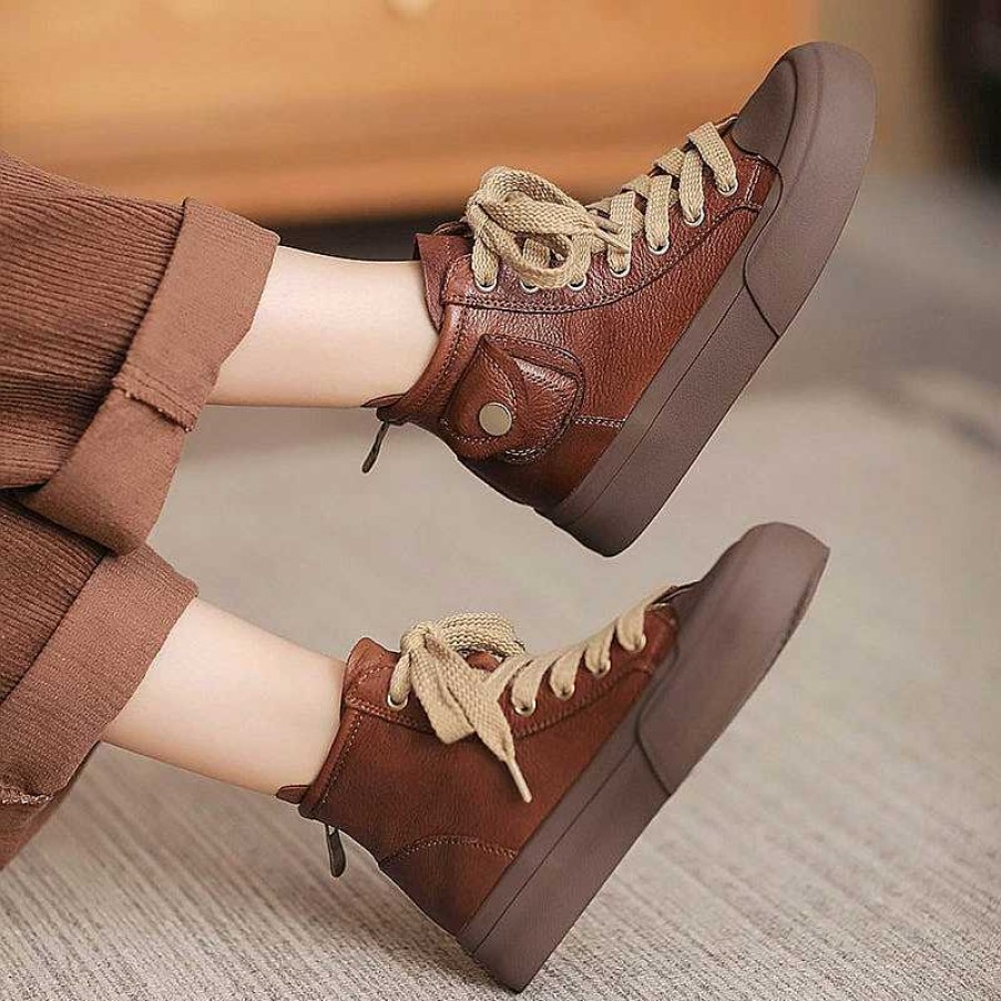 Dwarves High-Top Lace Up Flat Leather Sneakers For Women Rubber Cap In / /