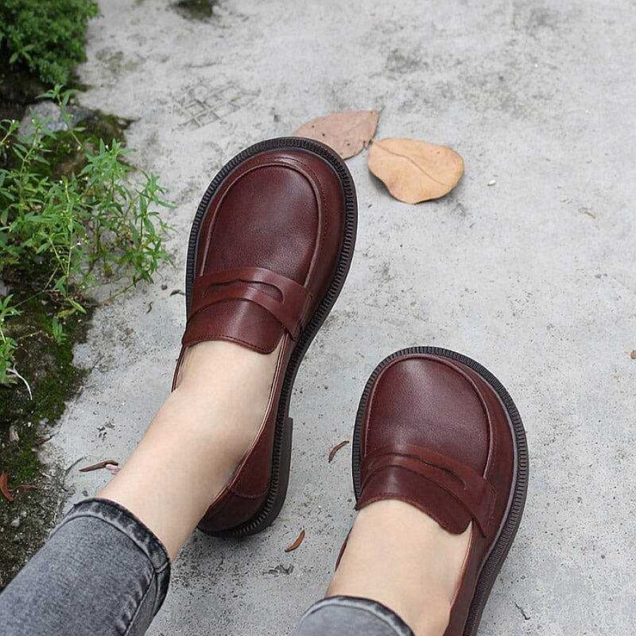 Dwarves Wide Fit Big Toe Full Grain Leather Penny Loafers Handmade Uniform Shoes In /