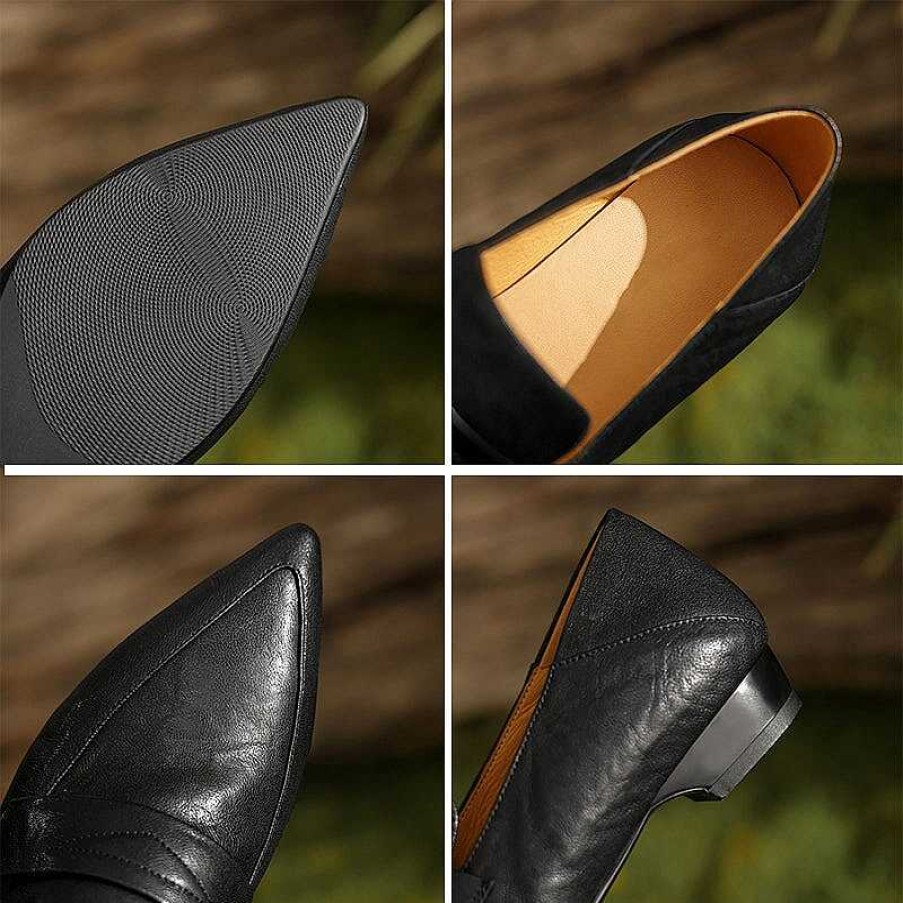 Dwarves Designer Shoes Genuine Leather Slip-On For Women Handmade Pointed Toe Flats