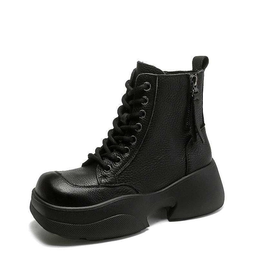 Dwarves 60Mm Platform Boots Lace Up Leather Martin Boots Handmade Square Toe Combat Boots In /