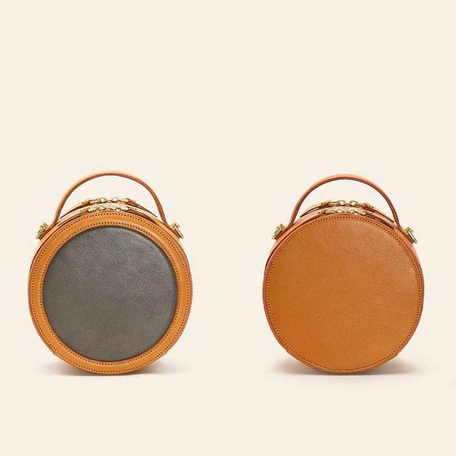 Dwarves Mini Retro Vegetable Tanned Cowhide Leather Circle Bag