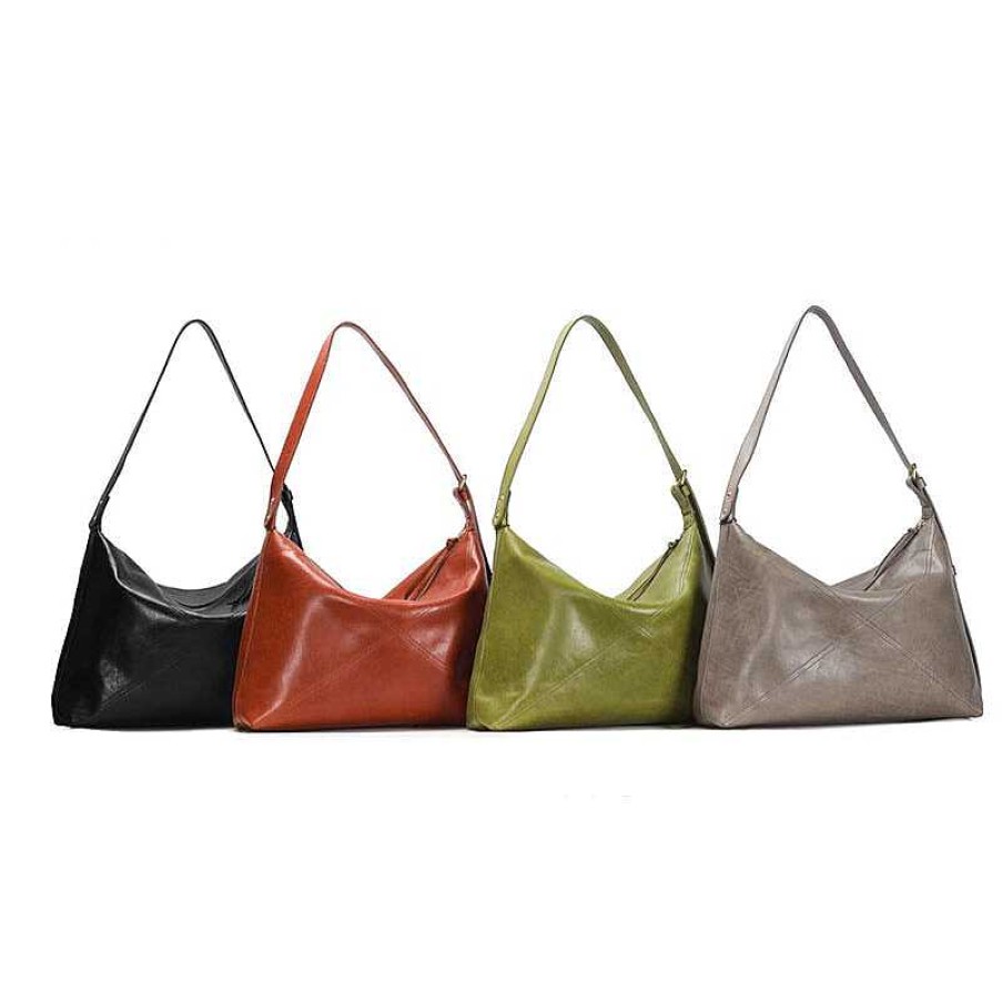 Dwarves Vegetable Tanned Leather Vintage Underarm Bag Ladies Shoulder Bag