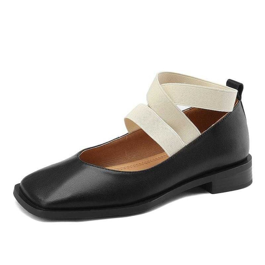 Dwarves Handmade Leather Mary Jane Flats With Cross-Strap Detail In /