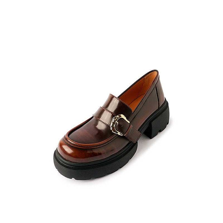 Dwarves Chunky Loafers For Women Leather Platforms With Round Toe Metal Button In /