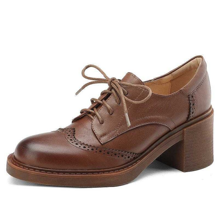 Dwarves Women Round Toe Lace Up Leather Chunky Brogue Shoes 65Mm Block Heel In /