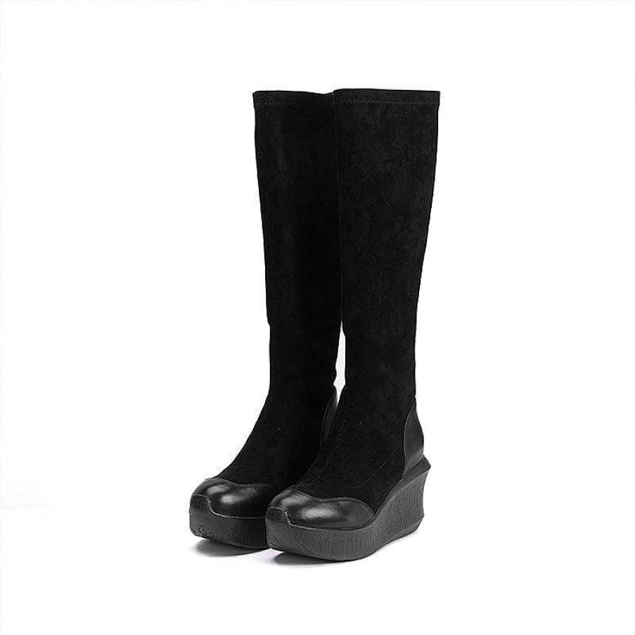 Dwarves Designer 83Mm Knee-High Wedge Boots Leather Stretch Boots In