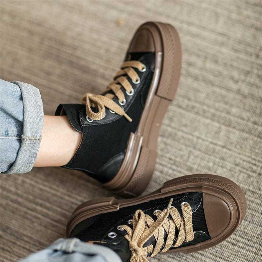 Dwarves High-Top Lace Up Flat Leather And Canvas Sneakers For Women In /