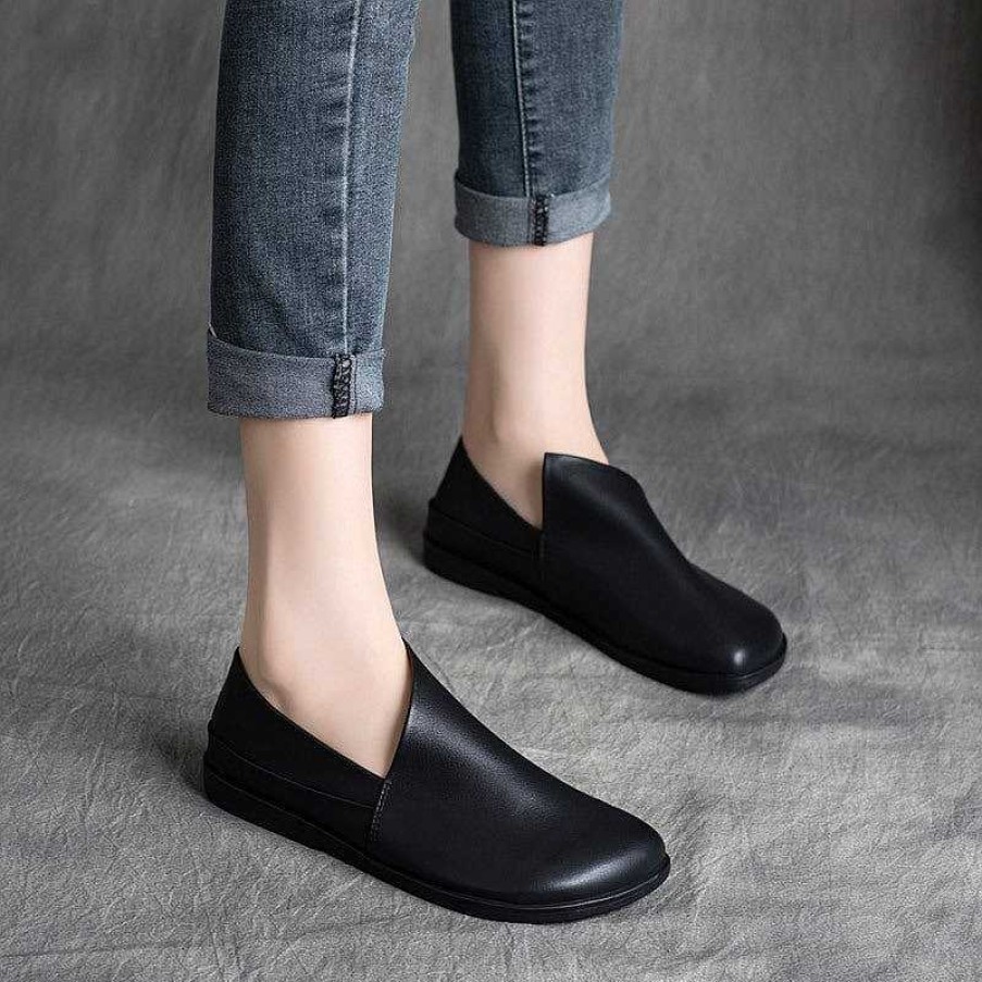 Dwarves Handmade Retro Soft Leather Loafers Designers Flats For Women In /