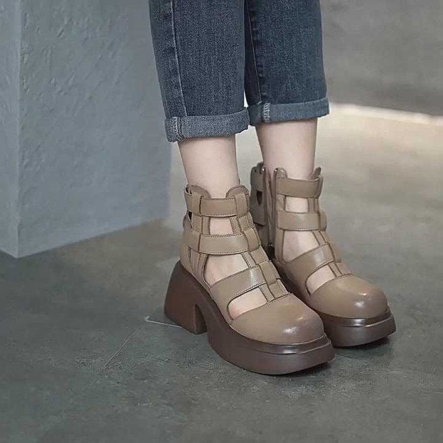 Dwarves Woven Leather Platform Gladiator Sandals With Side Zipper In / / /