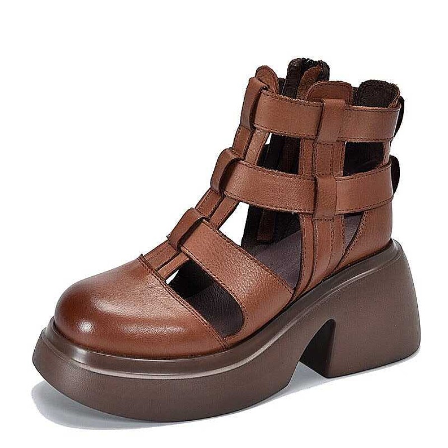 Dwarves Woven Leather Platform Gladiator Sandals With Side Zipper In / / /