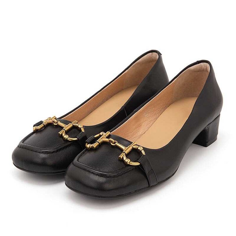 Dwarves Horsebit-Detailed Block Heel Leather Loafers For Women /