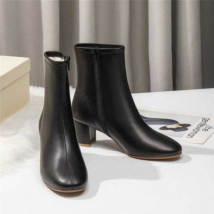 Dwarves Classic Slimming Boots Elegant Glove-Like Ankle Boots With Fleece Lined Mid Heel