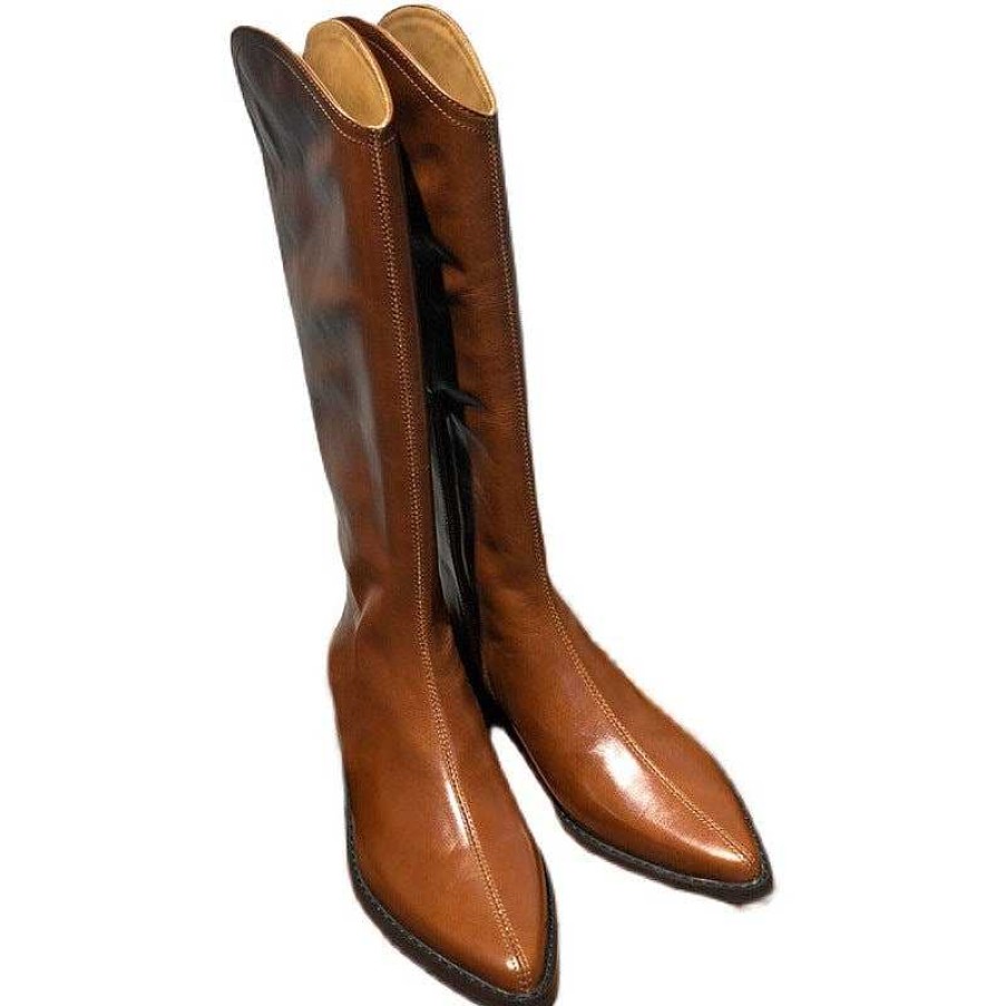 Dwarves Classic Cowboy Boots With 100% Sheepskin Lining Knee High Mid Heel Side Zipper Pointed Toe Handmade Genuine Leather / /