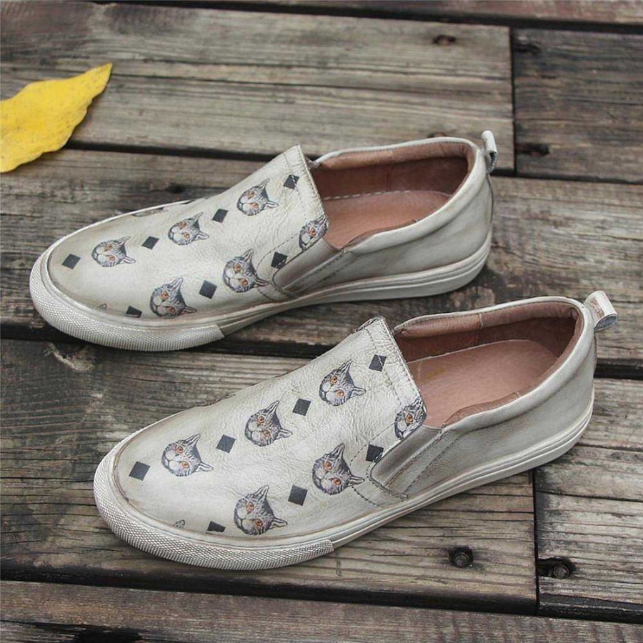 Dwarves Handmade Women'S Low Top Fashion Leather Sneakers Hand-Painted Cats