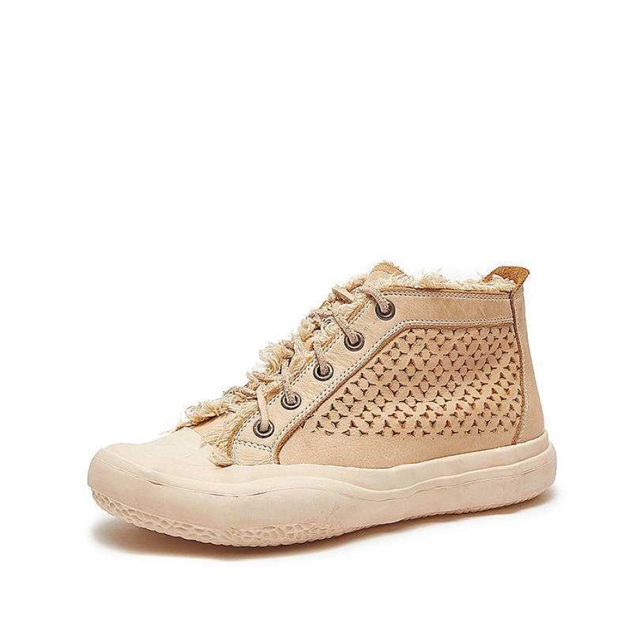 Dwarves Leather Flatform High-Top Perforated Sneakers For Women Fringed Detail In /