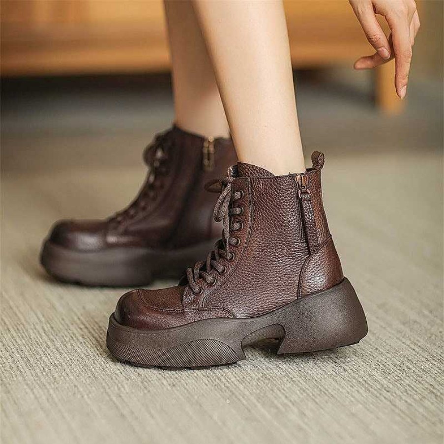 Dwarves 60Mm Platform Boots Lace Up Leather Martin Boots Handmade Square Toe Combat Boots In /