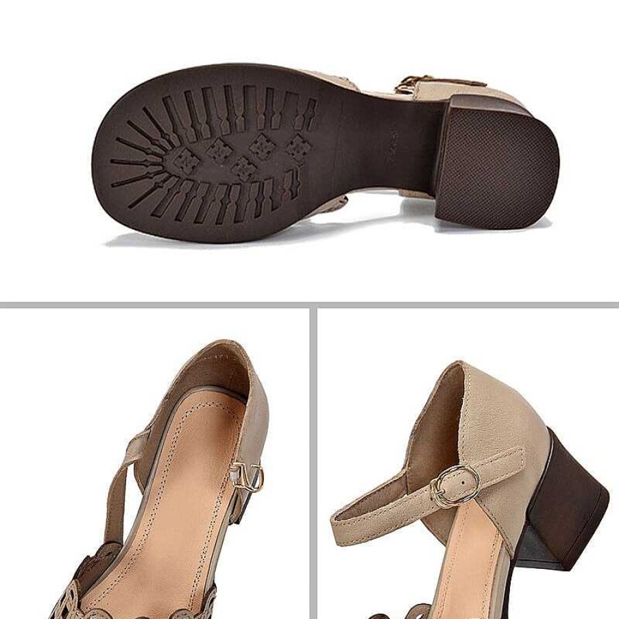 Dwarves Block Heel Sandals For Women Ankle Strap Leather Pumps In /