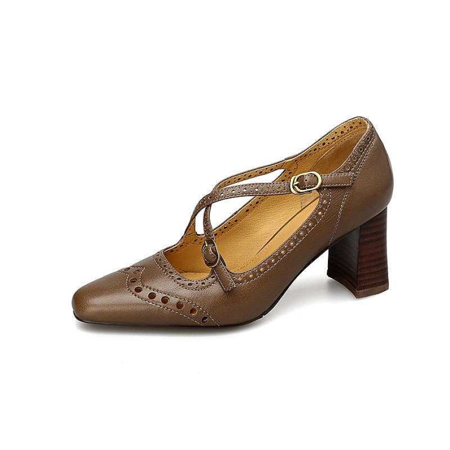 Dwarves Handmade Cross Strap Leather Brogued Mary Jane Pumps In /