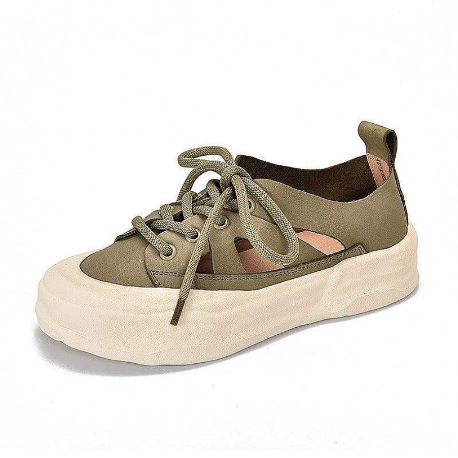 Dwarves Leather Original Sole Sneakers For Women Low-Top Lace Up Cut Out In / /