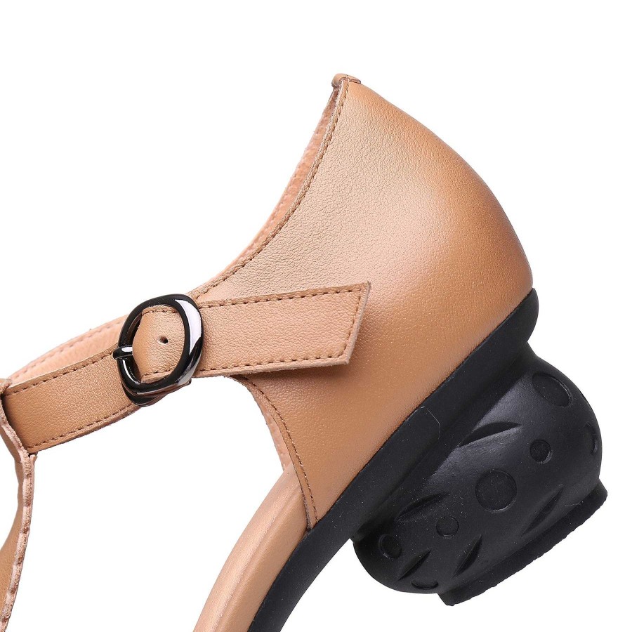 Dwarves Handmade Leather Pumps Mid Heel Mary Jane Sandals Womens Round Toe Retro Buckle Sandals /