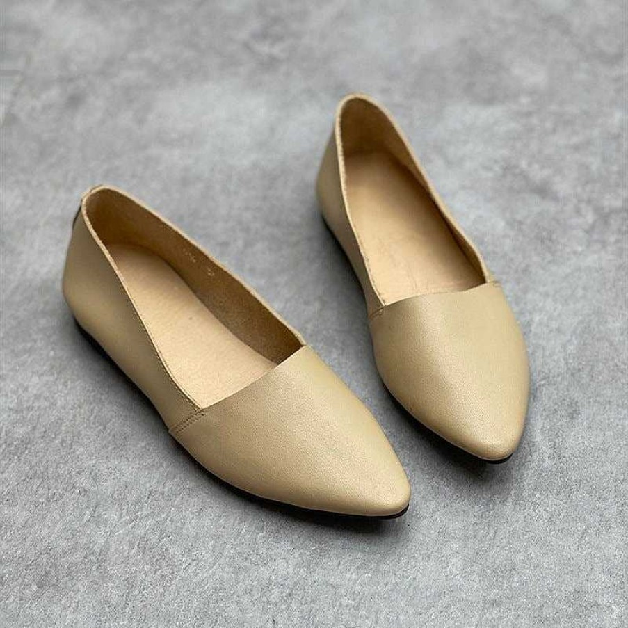 Dwarves Designer Shoes Genuine Leather Slip-On For Women Handmade Pointed Toe Flats / / /