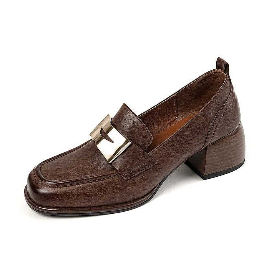 Dwarves Women'S Handmade Retro Square-Toe Block-Heel Loafers In /