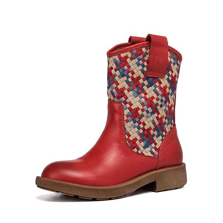 Dwarves Woven Leather Boots Mid Calf Color Blocking Design Cowgirl Boots In / / /