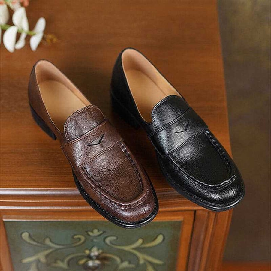 Dwarves Soft Leather Penny Loafers For Women In /