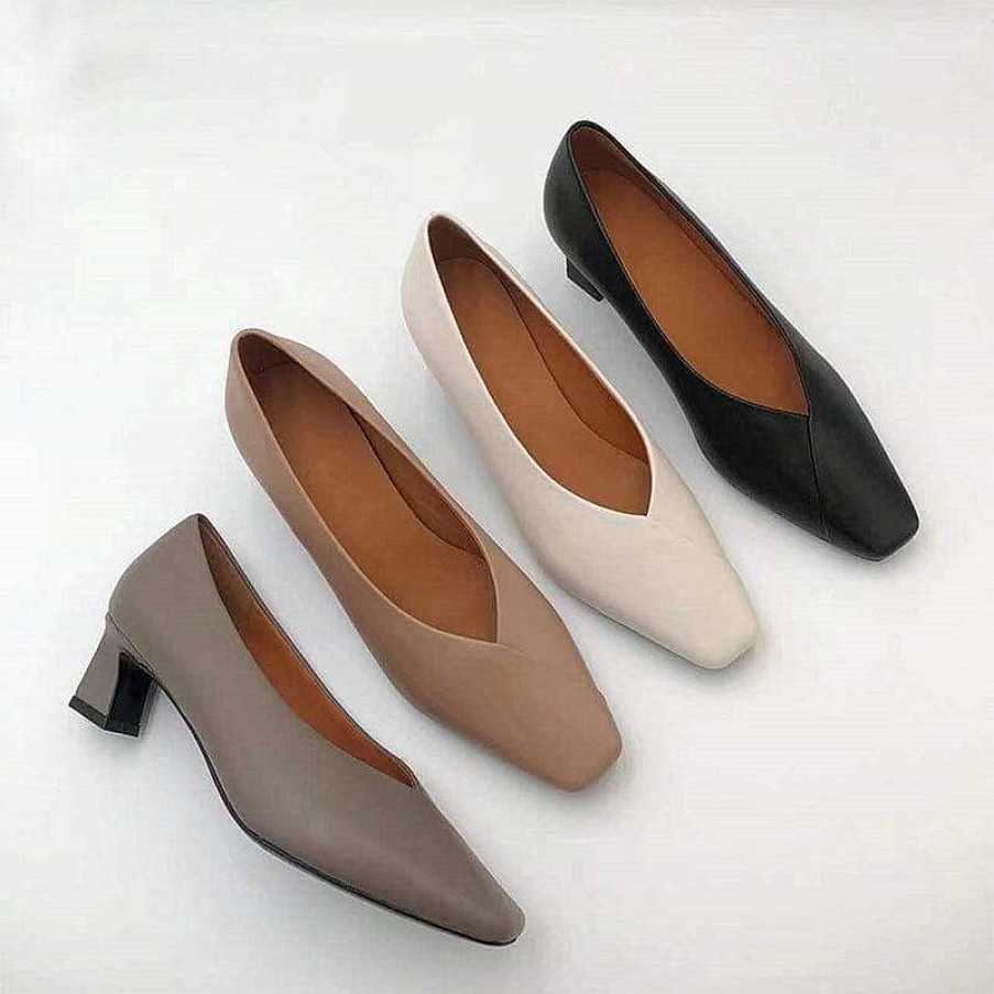 Dwarves Calfskin Square Toe Block Heeled Slip-On Pumps Office Shoes In / / /