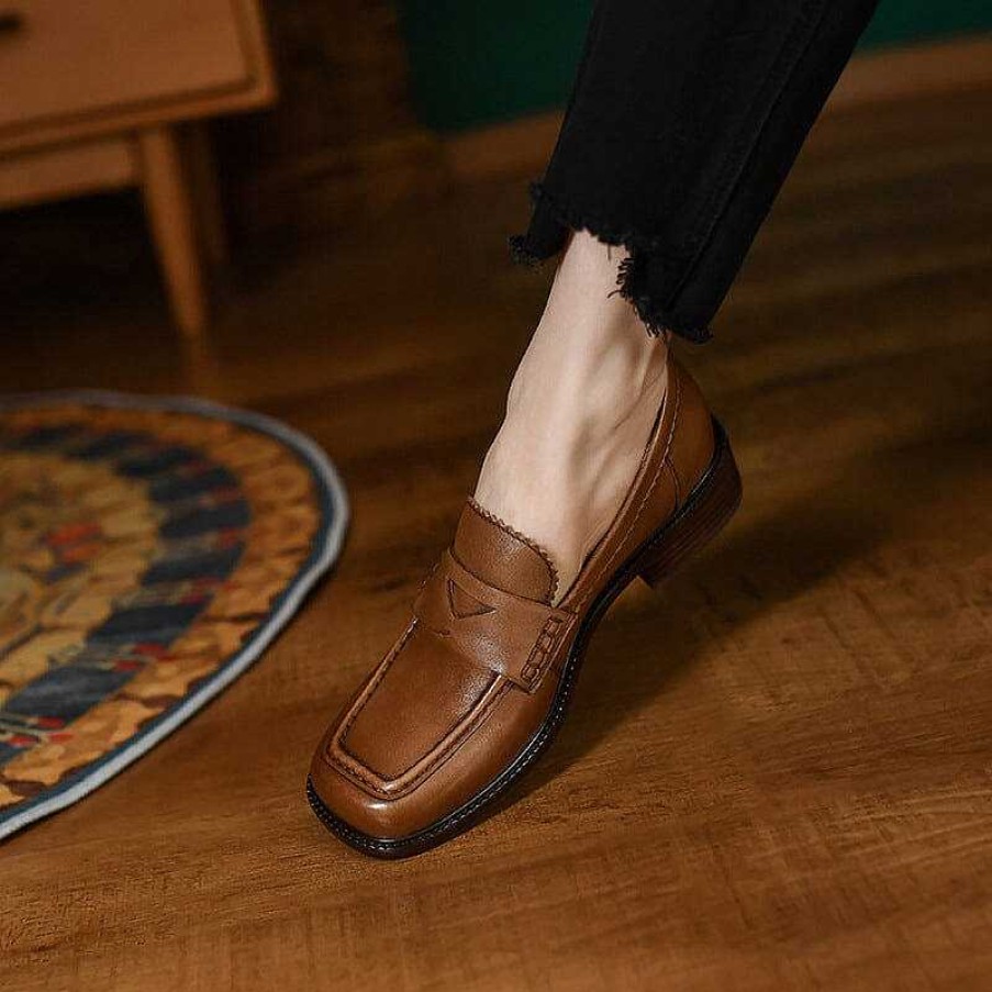 Dwarves Retro Leather Penny Loafers For Women Square Toe In /