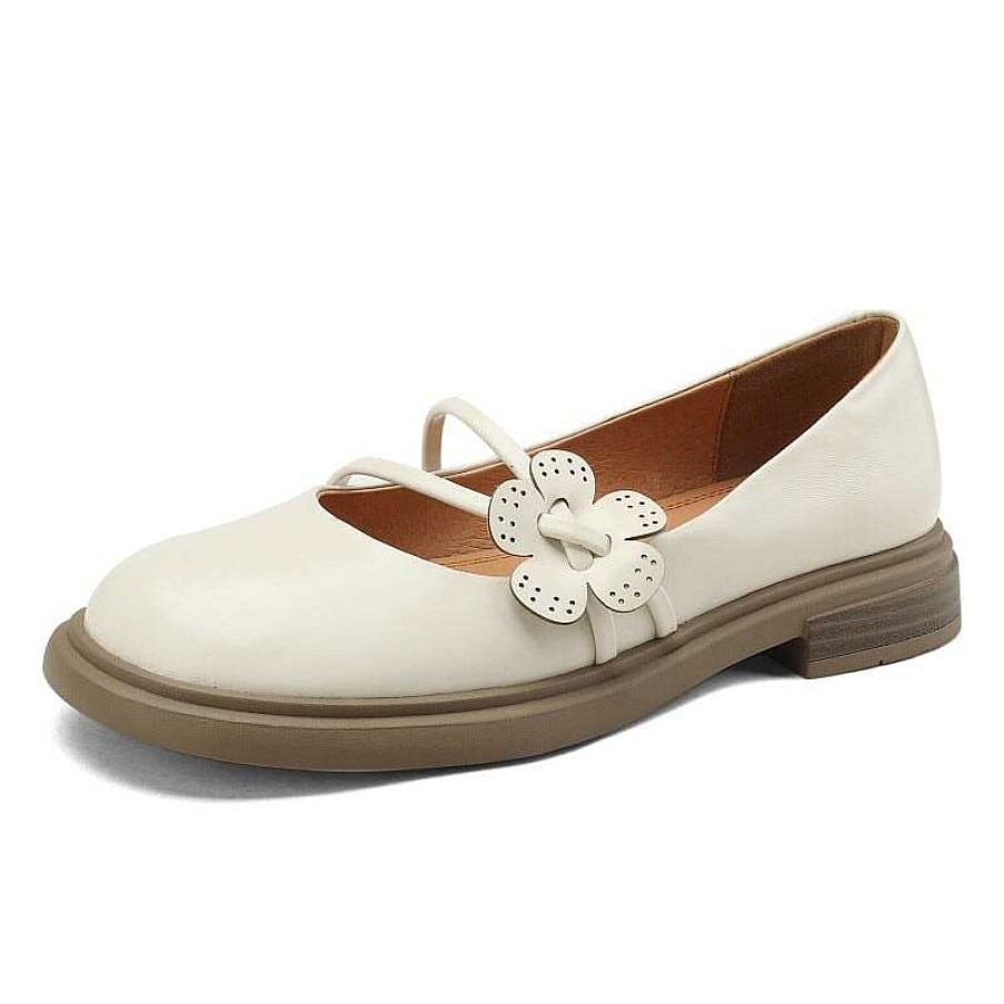 Dwarves Handmade Leather Mary Jane Flats With Flowers Detail Instep Strap In / /