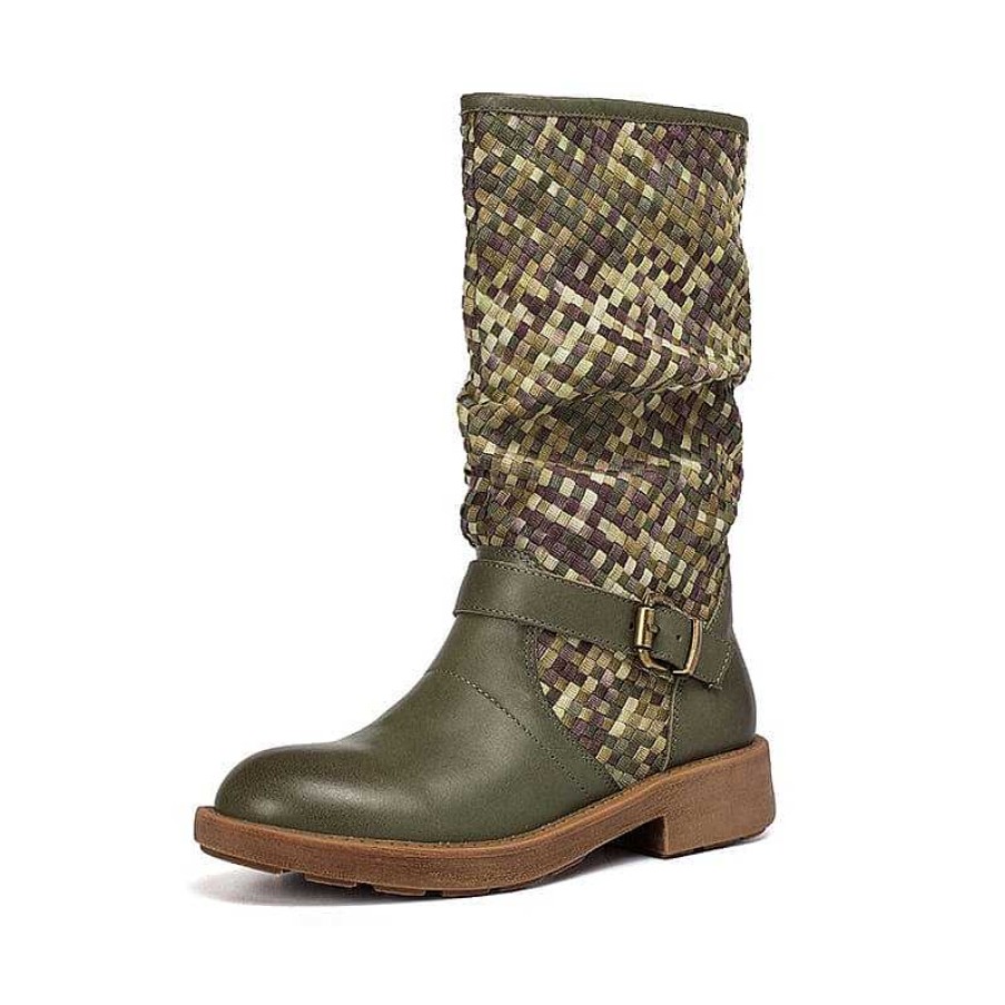 Dwarves Woven Leather Boots Mid Calf Color Blocking Design Riding Boots In / / /