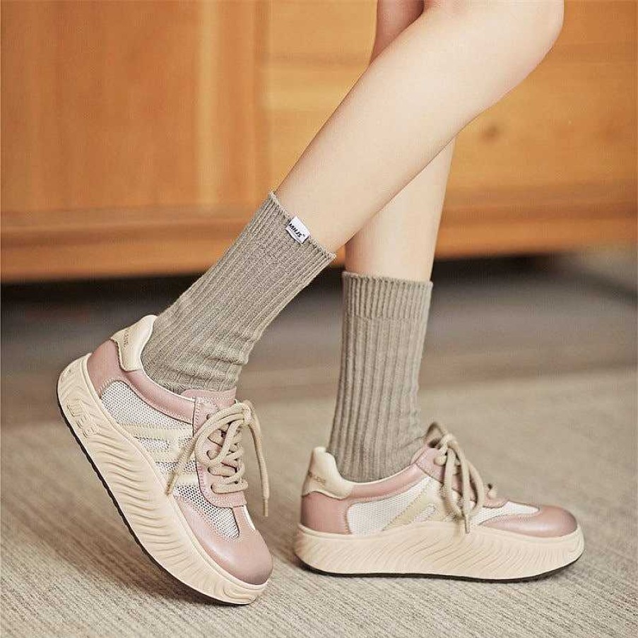 Dwarves Leather German Army Trainer Sneakers For Women Platform Mesh Splite In / /Beige