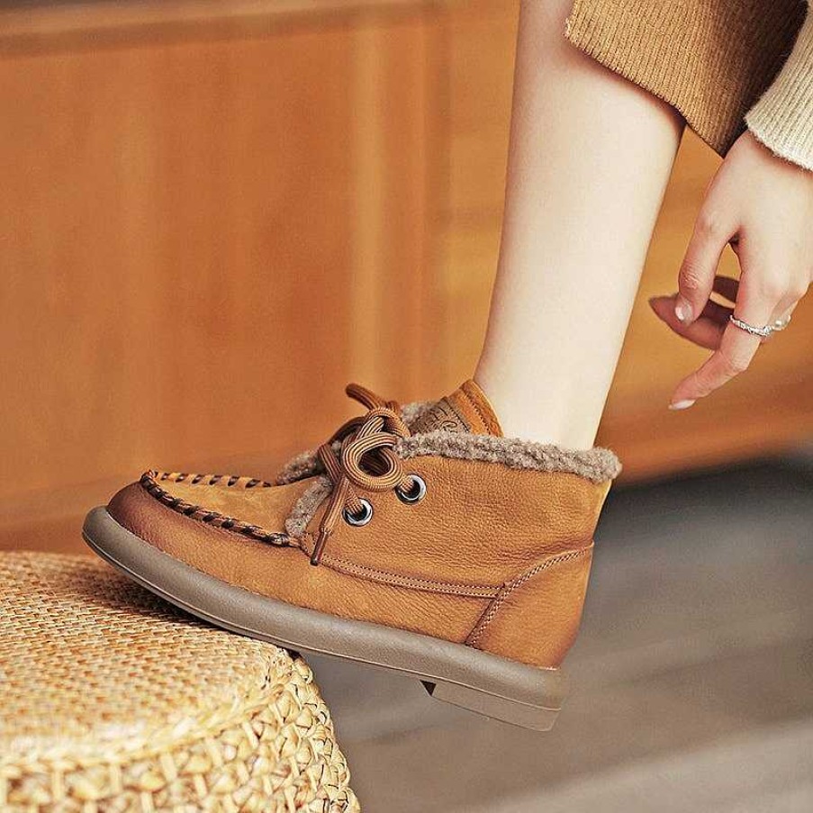 Dwarves Round Toe Winter Boots For Women Lace-Up Leather Designer Ankle Booties In / / /