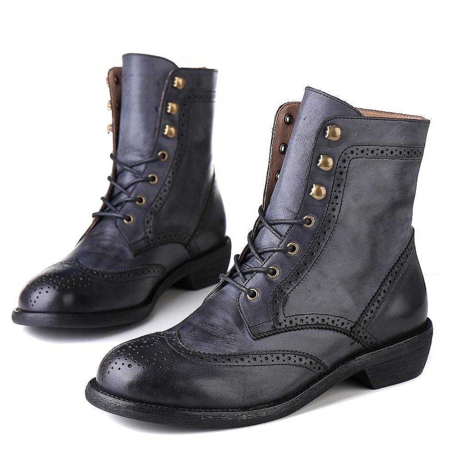 Dwarves Handmade Wingtip Shoes Leather Martin Boots Block Carving Brogue Ankle Boot For Women /