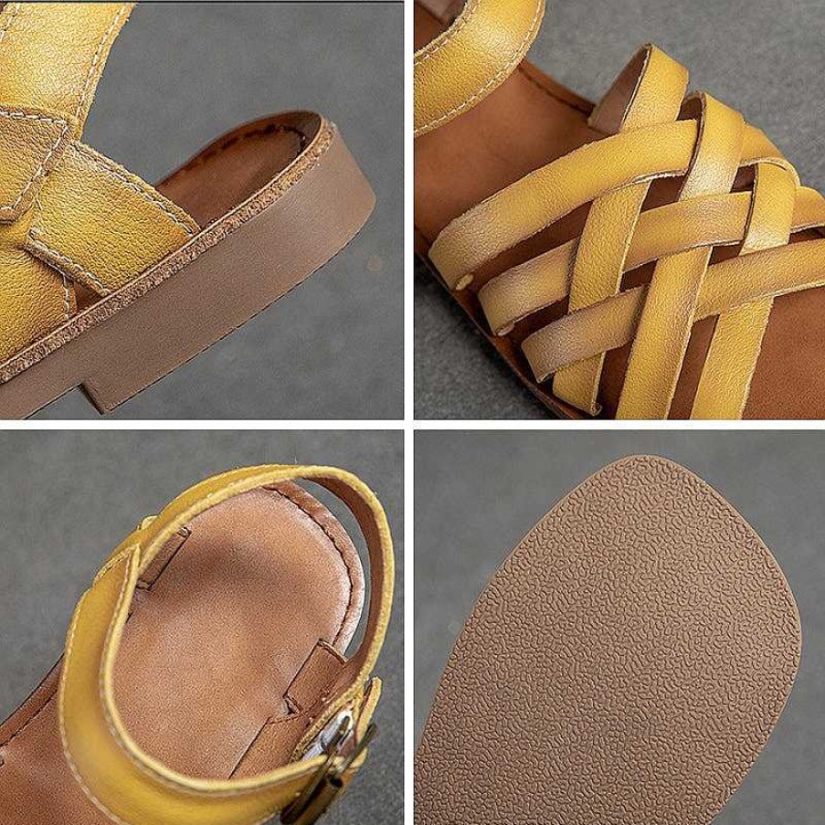 Dwarves Woven Leather Gladiator Sandals For Women Flat Ankle Strap In / /