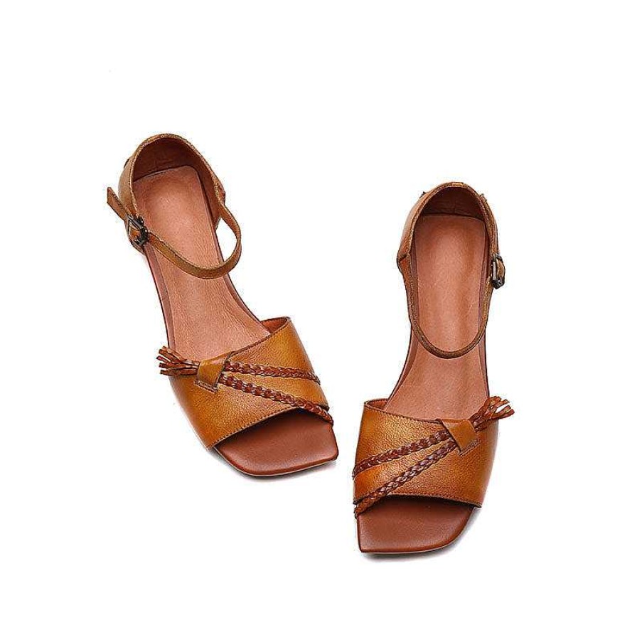 Dwarves Summer Sandals Women Leather Square Peep Toe Sandals Buckle Strap Ladies Gladiator Sandals Handmade High Heels