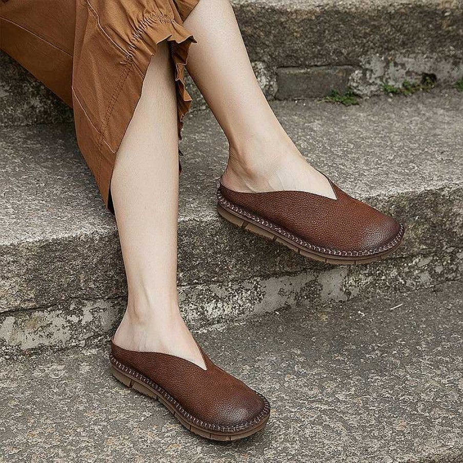 Dwarves Retro Soft Leather Loafer Mules For Women Backless Loafers In /